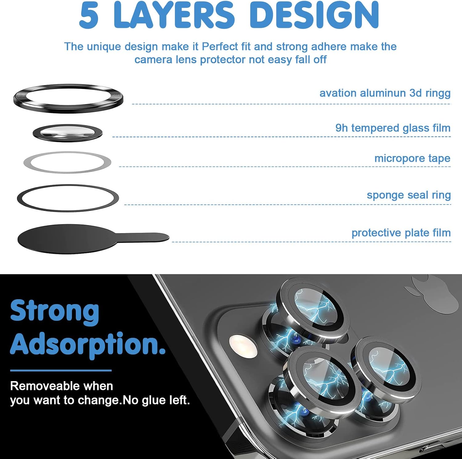 Arshek for iPhone 14 Pro/iPhone 14 Pro Max Camera Lens Protector, [Keep Lens Original Design] HD Metal Tempered Glass Camera Cover Screen Protector Film Accessories, Anti Scrach -Black