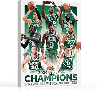 2024 Boston Celtics 2024 NBA Champions Team Composite Canvas Wall Art Painting, Gifts for Basketball Player Fans, NBA Champions Team Pictures Print On Canvas for Home Decoration, 11x14 in, Style 1
