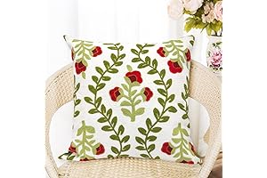 Floral Embroidered Red and Green Farmhouse Pillow Covers