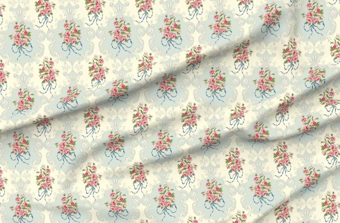 Spoonflower Fabric - Lady Whistledowns Pink Vintage Floral Victorian Spring Romantic Pastel Printed on Petal Signature Cotton Fabric Fat Quarter - Sewing Quilting Apparel Crafts Decor