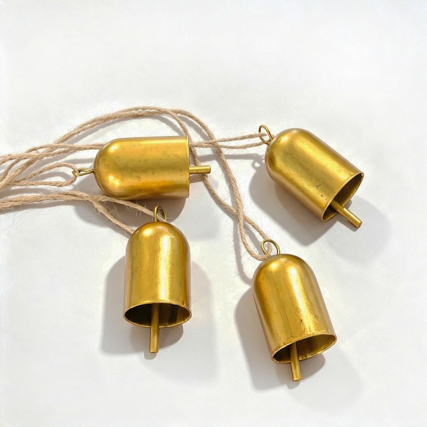 2 Pcs Christmas Bell Ornaments, Metal Vintage Bells with Jute Hanging Rope