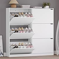 Vista 23 de Armario de almacenamiento de zapatos con 3 cajones abatibles, armario estrecho para zapatos, organizador independiente de almacenamiento para Negro