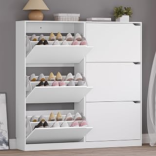 BORNOON Shoe Cabinet with 6 Flip Drawers, Slim Narrow Shoe Storage Cabinet, Freestanding Shoe Organizer for Entryway, Hallway, Foyer