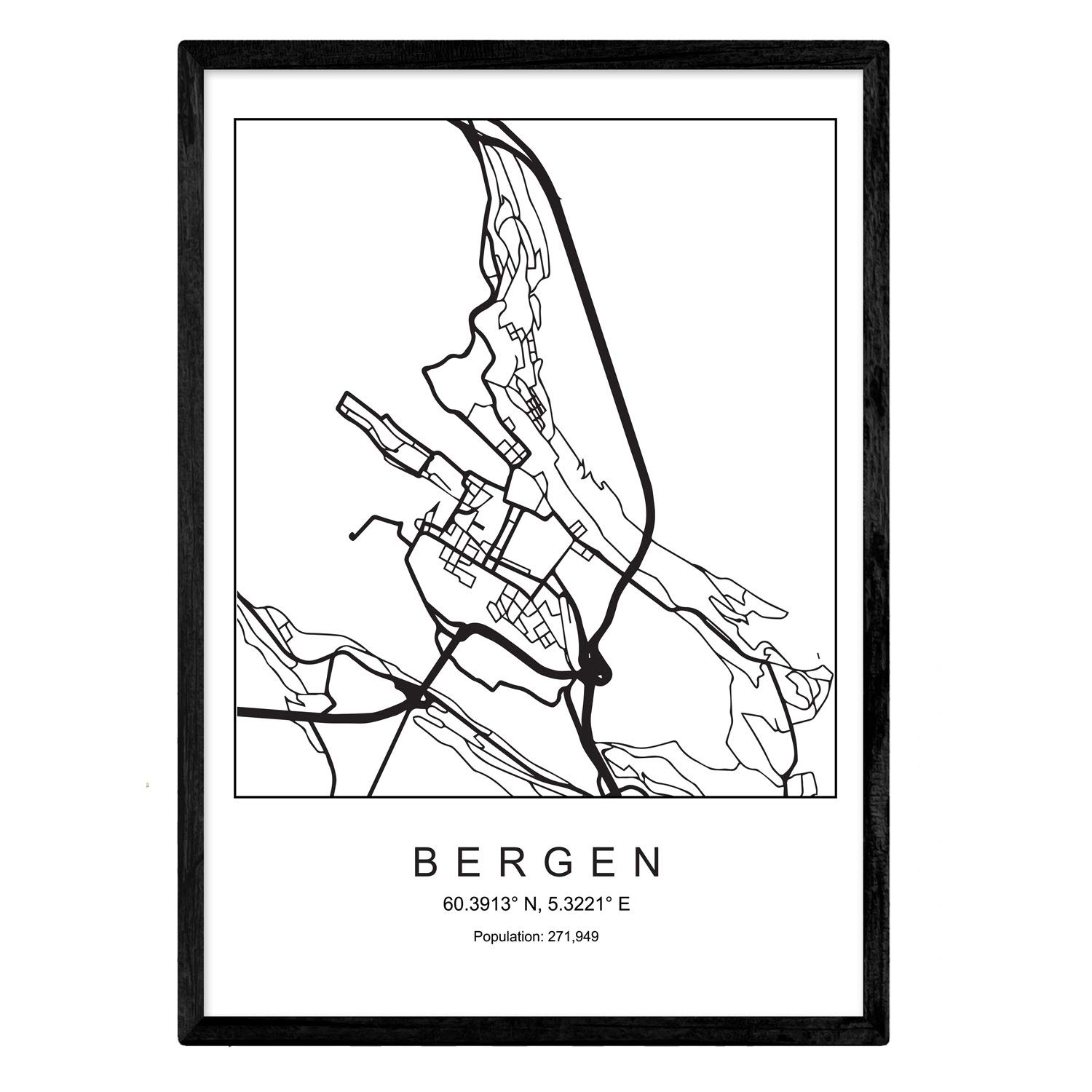 Nacnic Map of the city map Belgrade Nordic style in black and white. Poster A4 Framed with black frame Printed paper 250 gr. Pictures, sheets and posters for Salon and Bedroom โ image 1