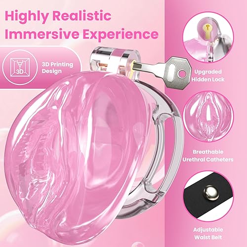 Vista 10 de Jaula de castidad de silicona masculina – 4 tamaños de anillos de aplicación flexible, 2 tipos de jaula de pene cómoda, 3D realismo micro jaula