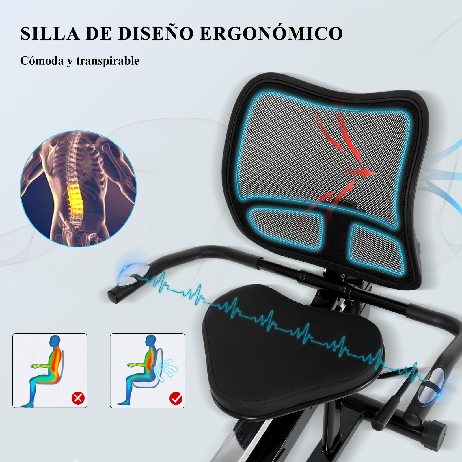 ISE Bicicletas Estáticas Reclinadas con 8 Niveles de Sistema magnético, Bicicleta Estática con Respaldo para Sensor de Pulso y Pedaleo silencioso,Ruedas de transporte,Cardio Training con casa