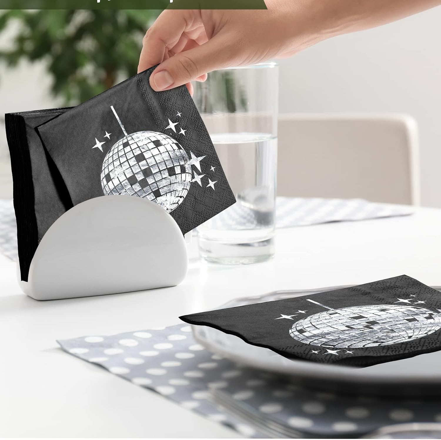 80 Pack Disco Party Napkins Cocktail Napkins 70s 80s 90s Gathering Supplies Disposable Disco Ball Paper Cocktail Stylish for Christmas Party Favors(Black)