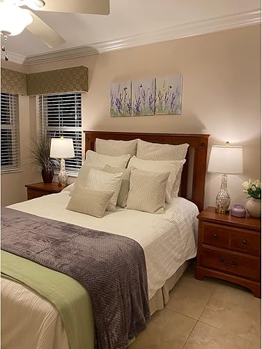 Miniatura 5 de Slody Arte de pared morado con estampado de flores modernas de lavanda, cuadro floral de mariposa, paisaje de primavera, arte botánico enmarcado