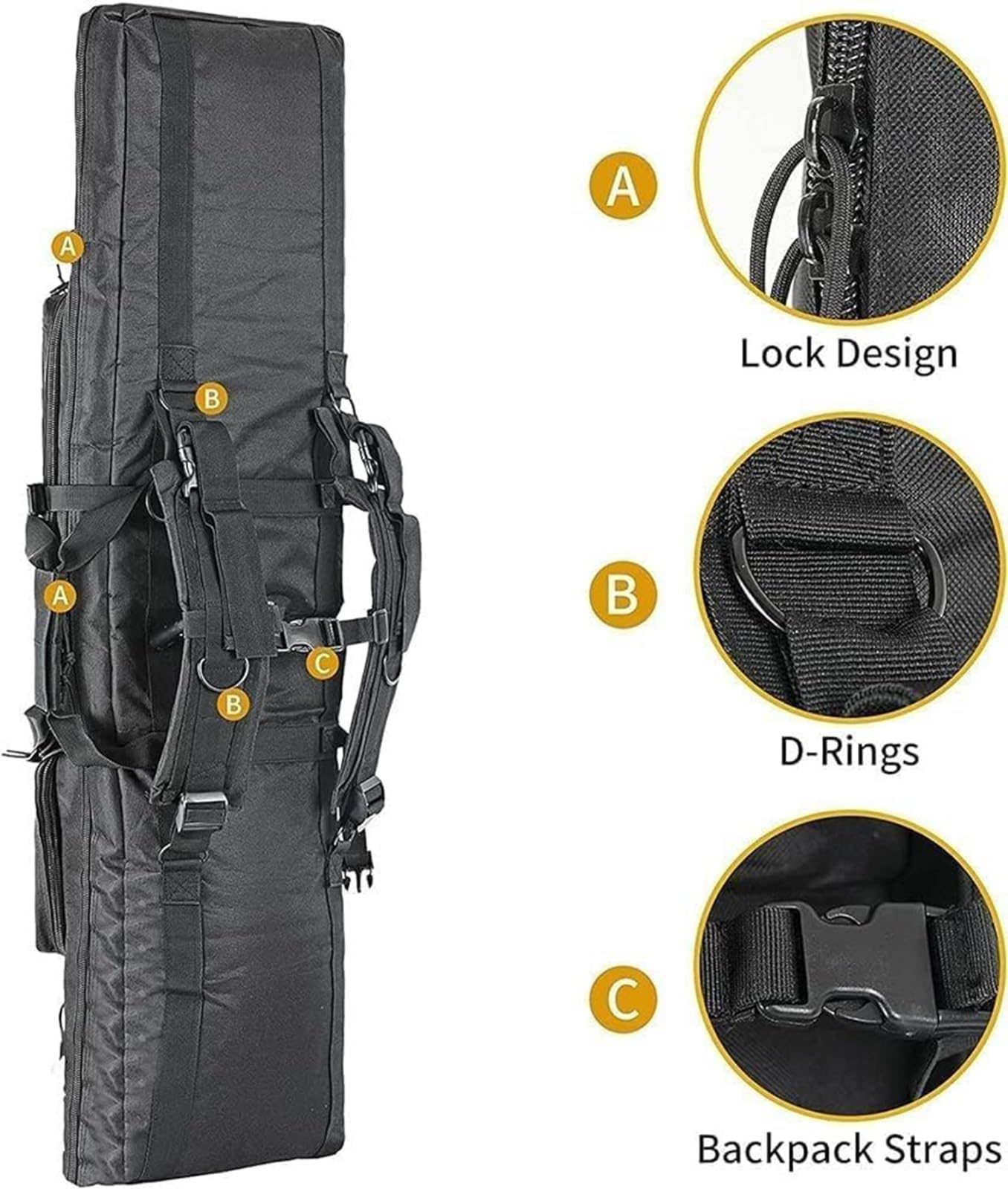 Custodie Per Carabine, 93/108/118/140 Cm Custodia Doppia Per Fucile, Fucile Di Canna Da Pesca Borsa,Fodero Porta Fucili Imbottito, Resistente Impermeabile, Per Conservare Braccia C,140cm/55in