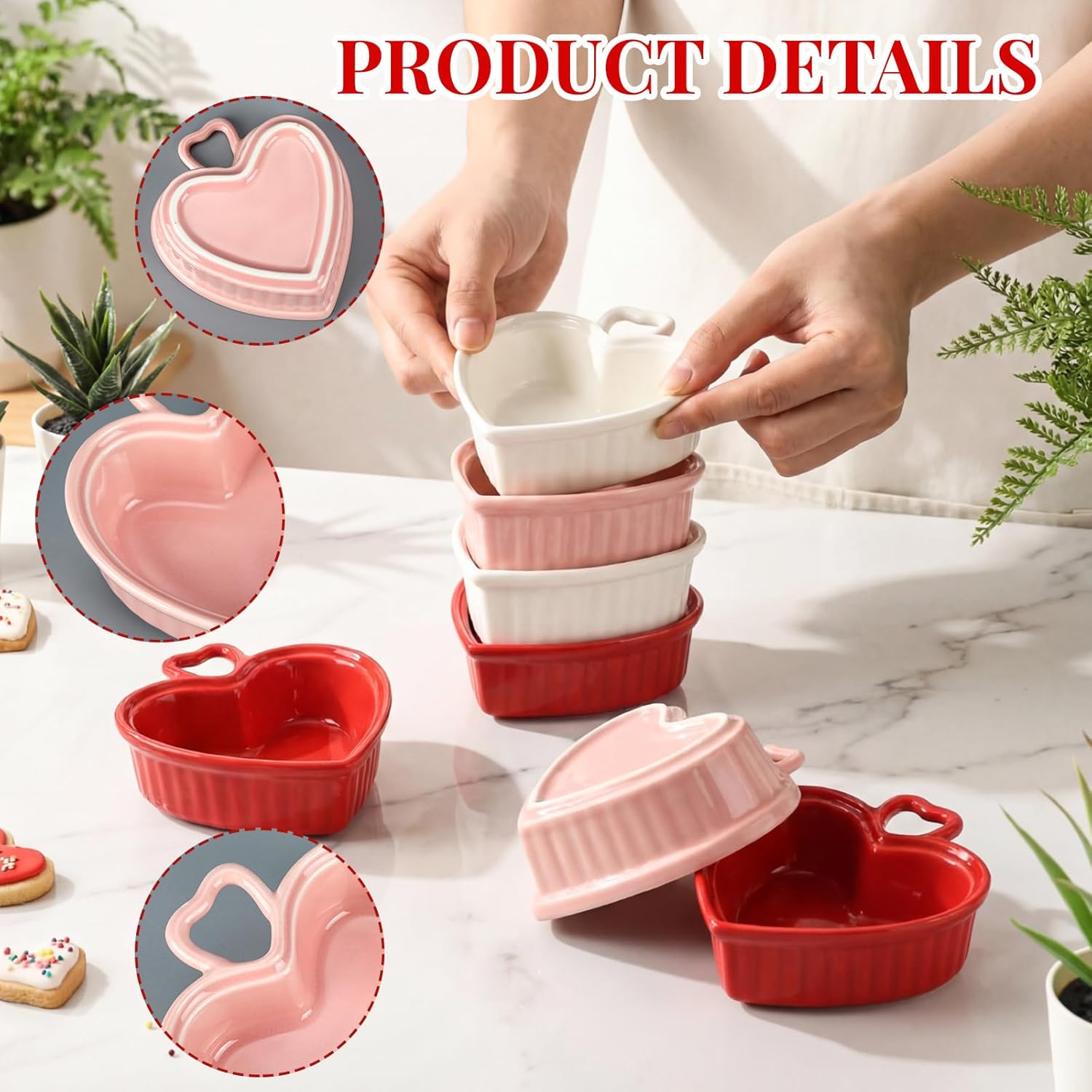 Reallnaive 12 Pcs Heart Shaped Ramekin Creme Brulee Ramekins Oven Safe 3.5 Inch Heart Shaped Dishe Small Baking Ceramic Bowls for Souffle Snacks Quiche Appetizers Sauces, 3 Colors
