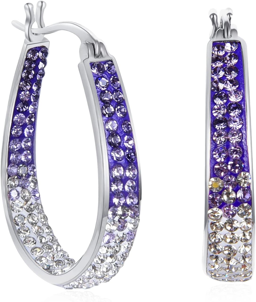 MUYUU Oval Hoop Earrings, Rhodium Plated Inside Out Crystal Hoop Earrings For Women Fashion Jewelry
