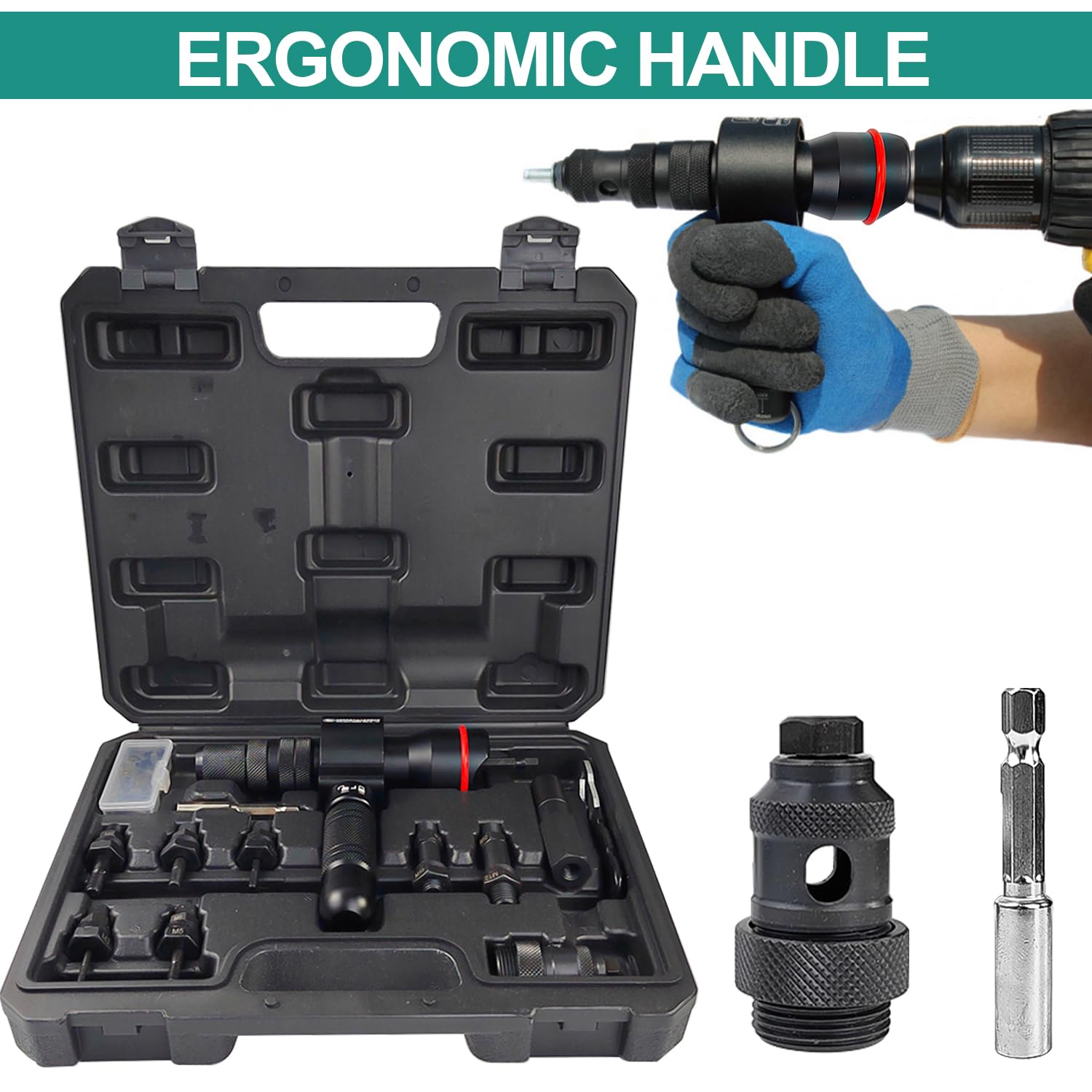 Kit 7 Pezzi Per Rivettatrice A Batteria - Attacchi Per Rivetti Ciechi E Filettati - Foto 9