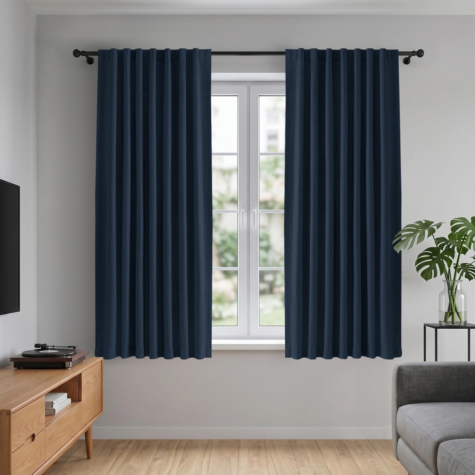 INOVADAY 100% Blackout Curtains for Bedroom 54 Inch Drop 2 Panels Thermal Insulated Curtains for Living Room, Back Tab Rod Pocket Navy Blue Curtains with Coating Back Layer,46" W x 54" L — image 1
