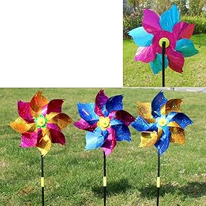 TOYANDONA 8Pcs Glittering Plastic Colorful Pinwheel Wind Spinner Garden Lawn Kids Gifts Windmill Toy Party Decor for Kids