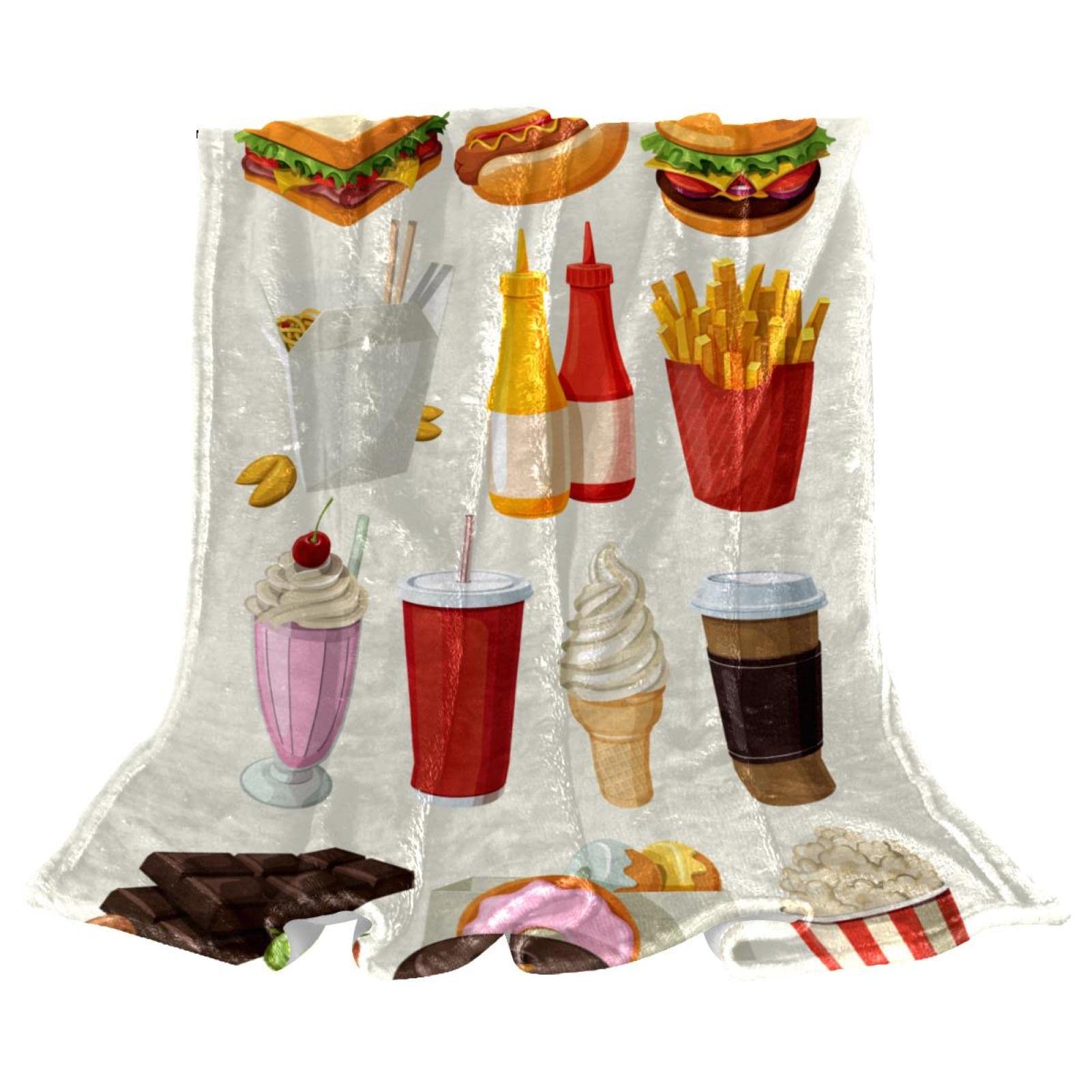 Couverture polaire frites et donut cadeau original pour lit d'ado