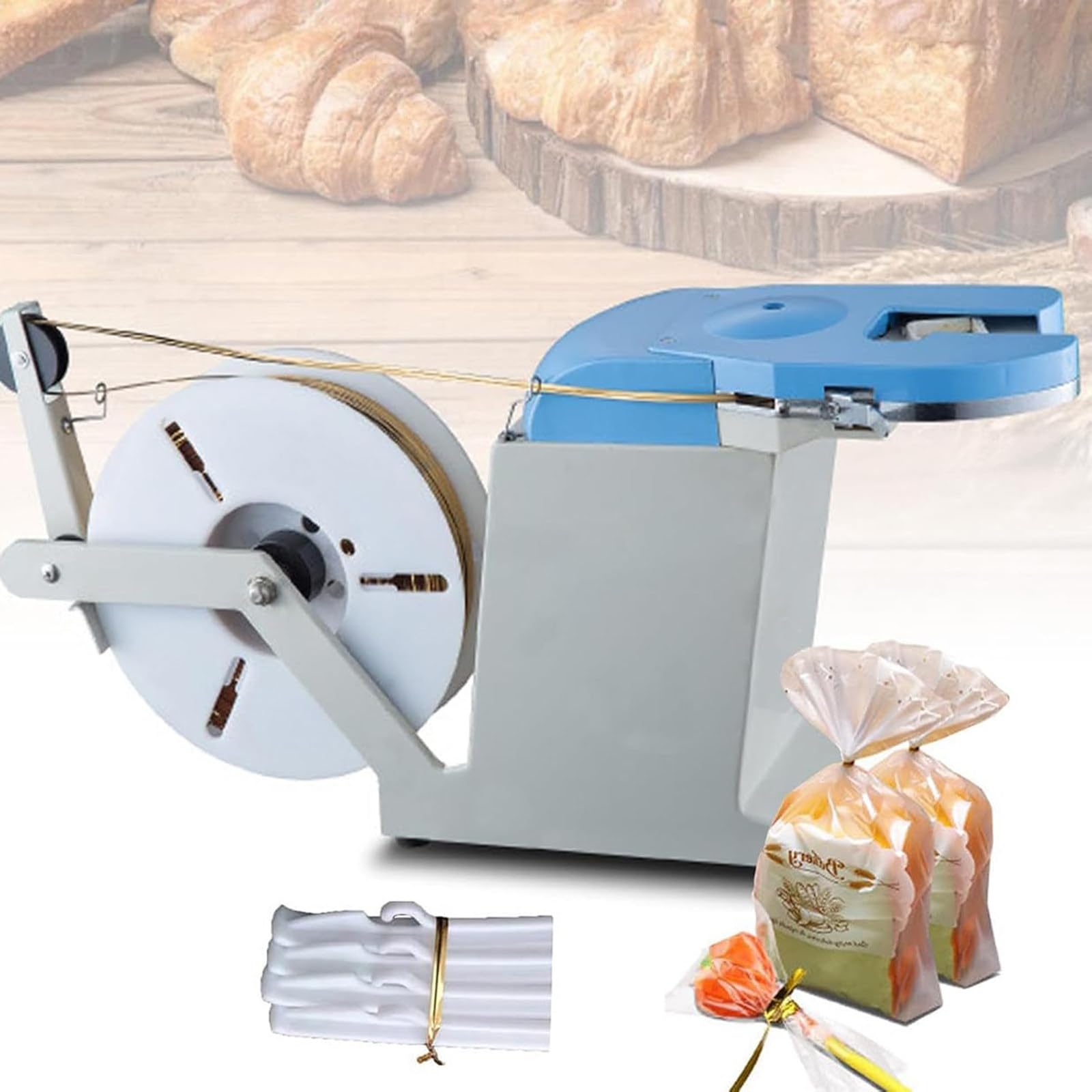 Automatische Drehbindemaschine zum Verschließen und Bündeln von Beuteln mit verstellbarem Spannkreis