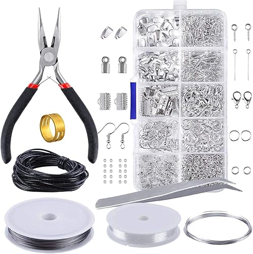 Reofrey Kit de suministros para hacer joyas con accesorios, alicates, hallazgos, alambres de cuentas, herramientas de reparación de principiantes