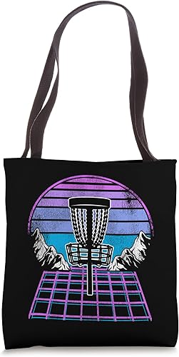 Disc Golf Basket 90s Synthwave Sunset Retrowave Frisbee Golf Tote Bag