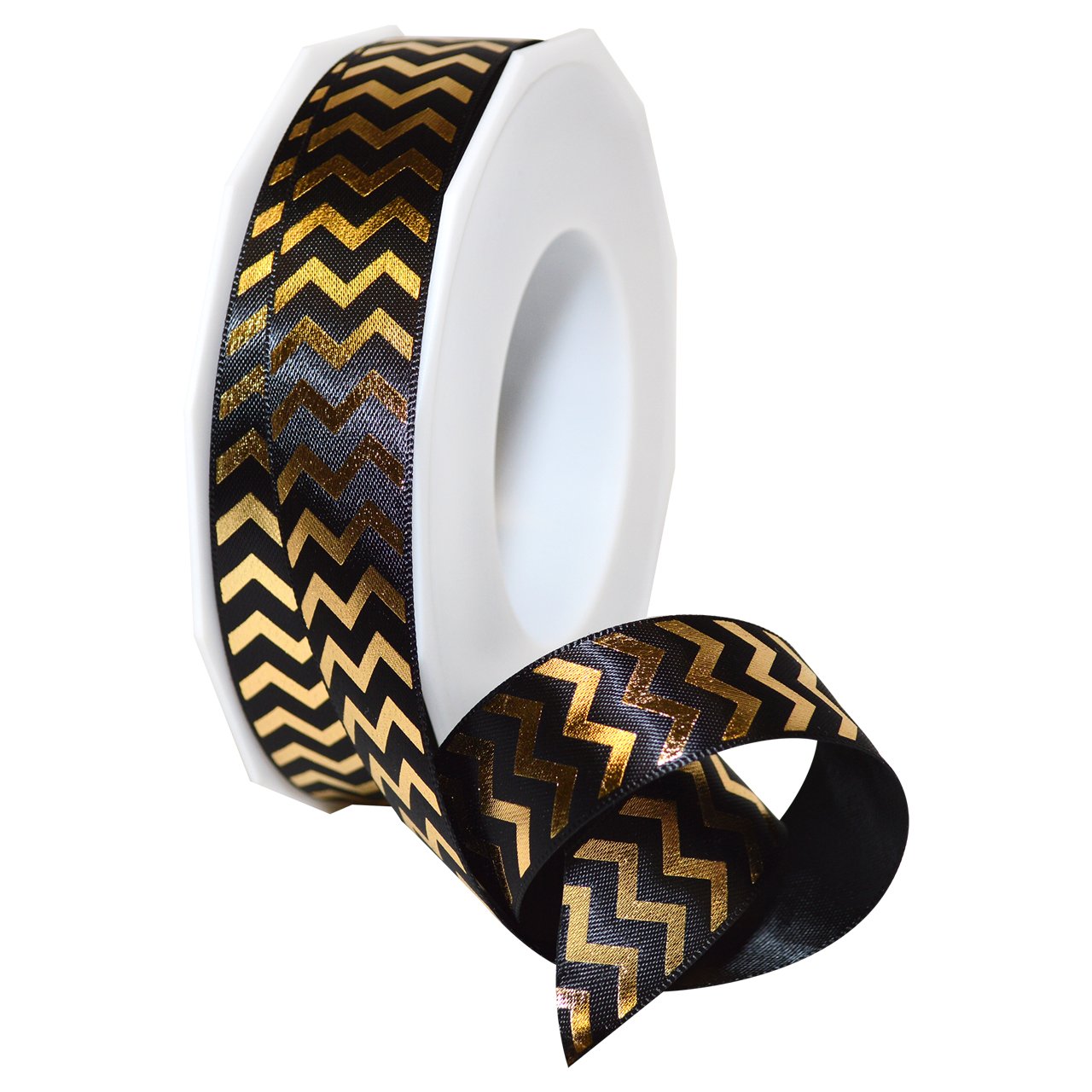 Ruban chevron noir et doré Morex Ribbon en polyester haut de gamme pour ornements durables