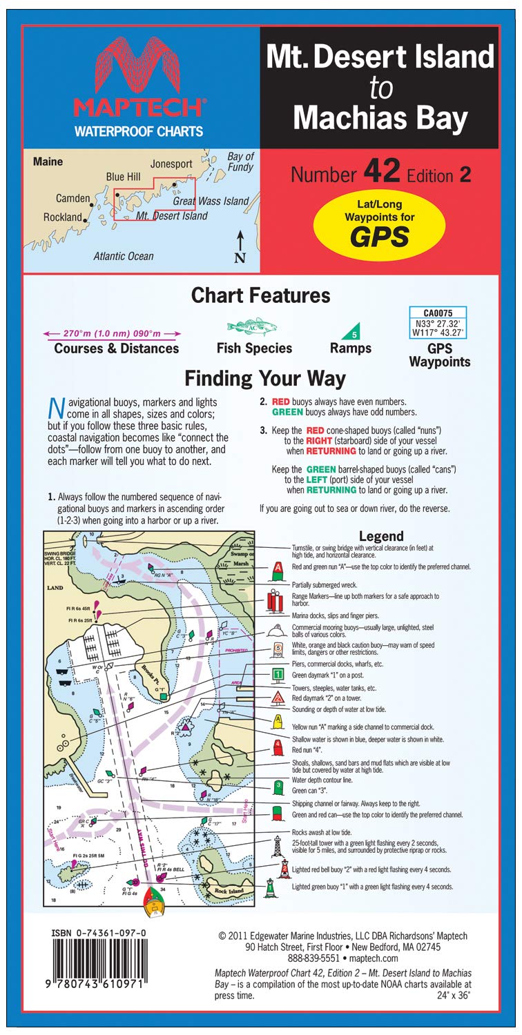 Mt. Desert Island to Machias Bay MAPTECH® Waterproof Chart #42 2nd Ed, WPC042-02