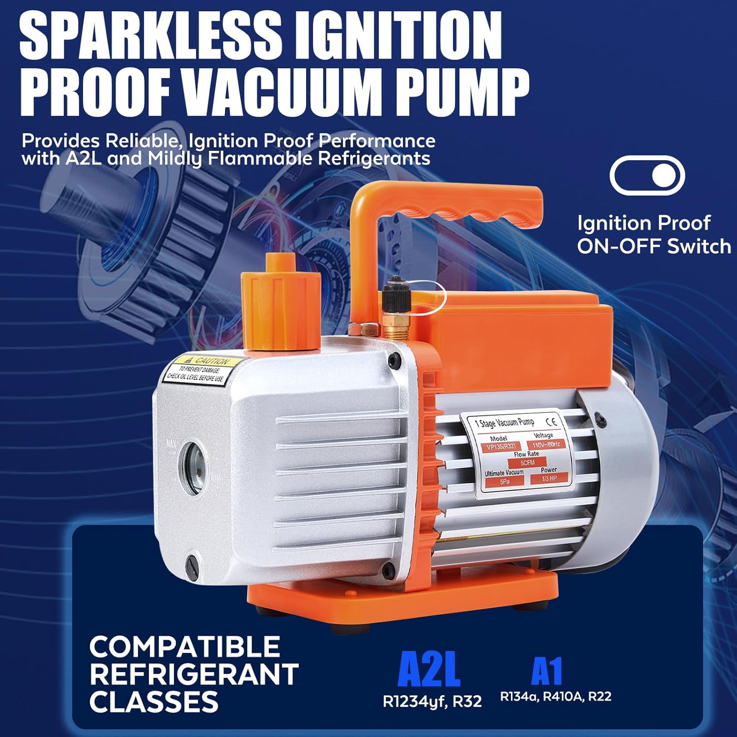 BACOENG R32 AC Vacuum Pump and Gauge Set, 5 CFM HVAC Vacuum Pump Kit for AUTO/Mini Split System, Sparkless Vacuum Pump for R1234yf R32 R134a R410a Refrigerants