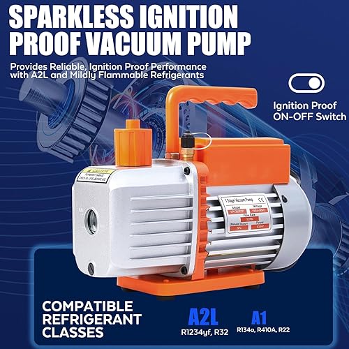 Miniatura 3 de BACOENG Bomba de vacío de 5 CFM, bomba de vacío de paletas rotativas de una sola etapa de 110 V 13 HP con aceite, para R32 R1234yf R134a R410a R12