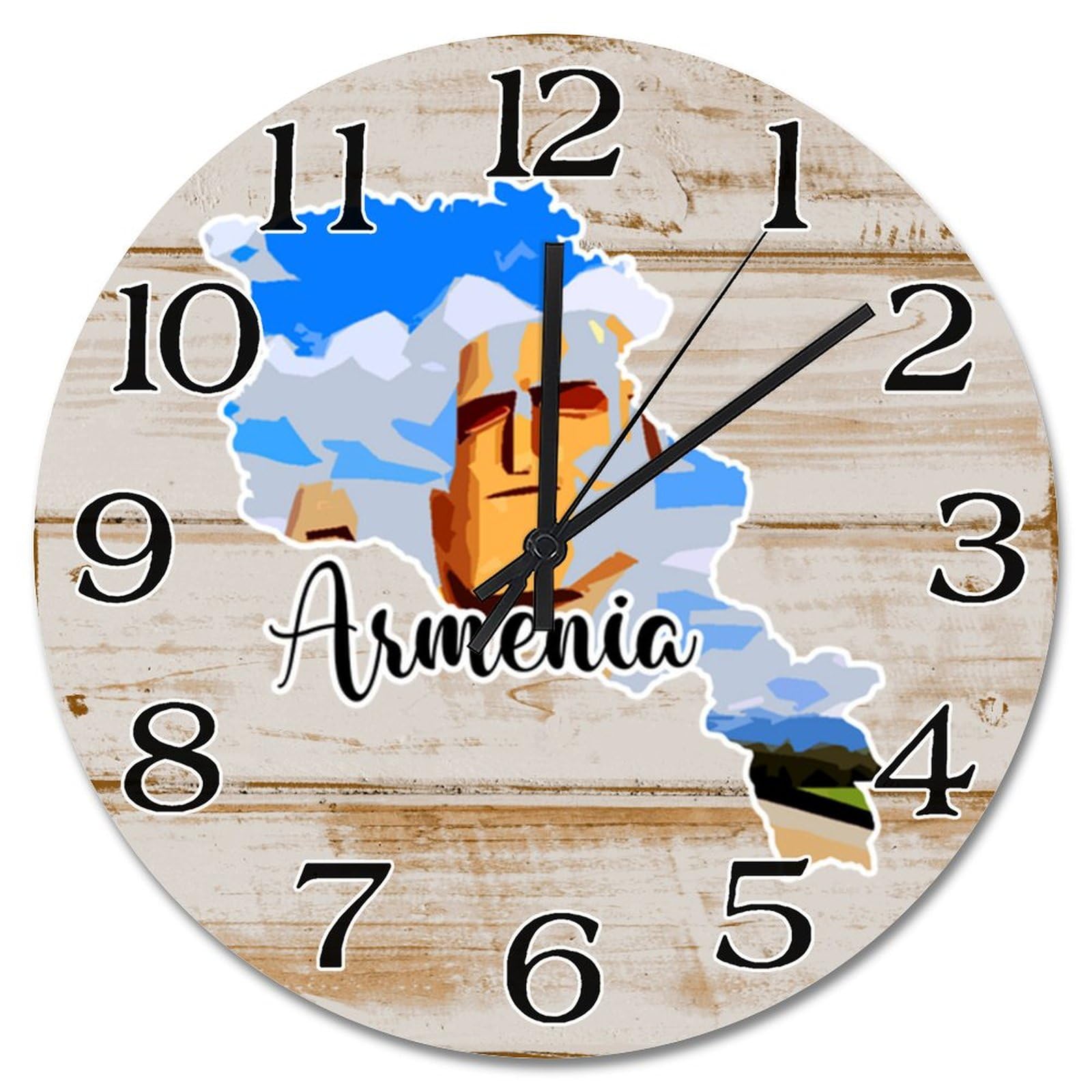 Horloge murale de voyage Arménie : grande pendule silencieuse et esthétique fonctionne à piles