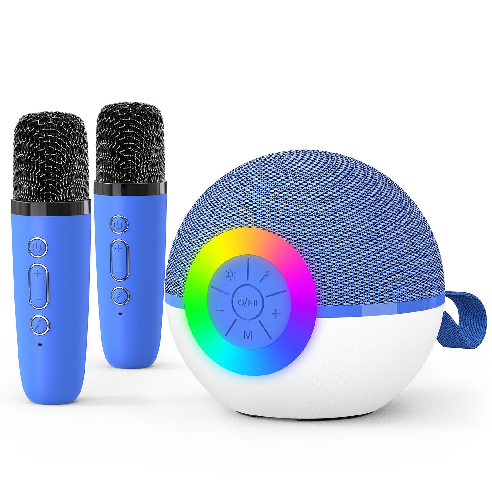 goopow Mini Karaoke Machine Speaker for Kids Adults, Portable Bluetooth Microphone Song Toys with LED Light, Best Chritmas Birthday Festival Gift for 3 4 5 6 7 8+ Year Old Girls Boys (Blue-2MIC)
