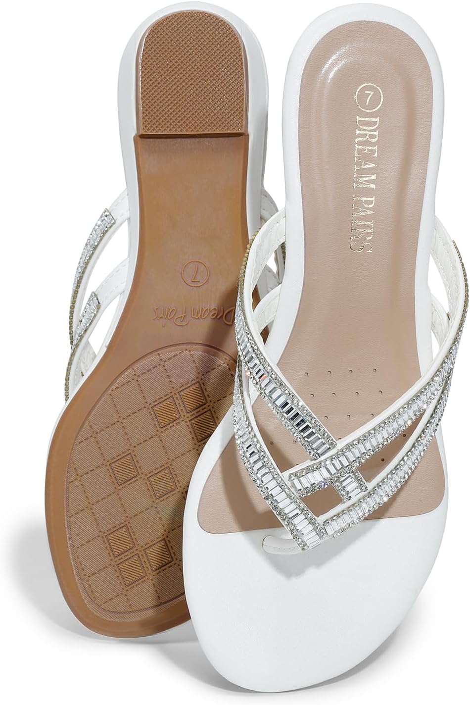 DREAM PAIRS Women's Fashion Rhinestones Design Slides Sandals Dress Daily Flat Sandals for Summer - Image 4