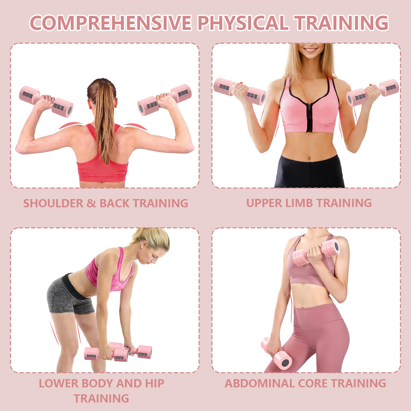 Kurzhanteln Set Damen, Verstellbare Hantel 2er Set, Gym Gewichte für Zuhause | 4-in-1 Gewichte Hanteln Set, je 1kg/1.5kg/2kg/2.5kg, Gym Equipment für Frauen, Workout Handgewichte für Krafttraining