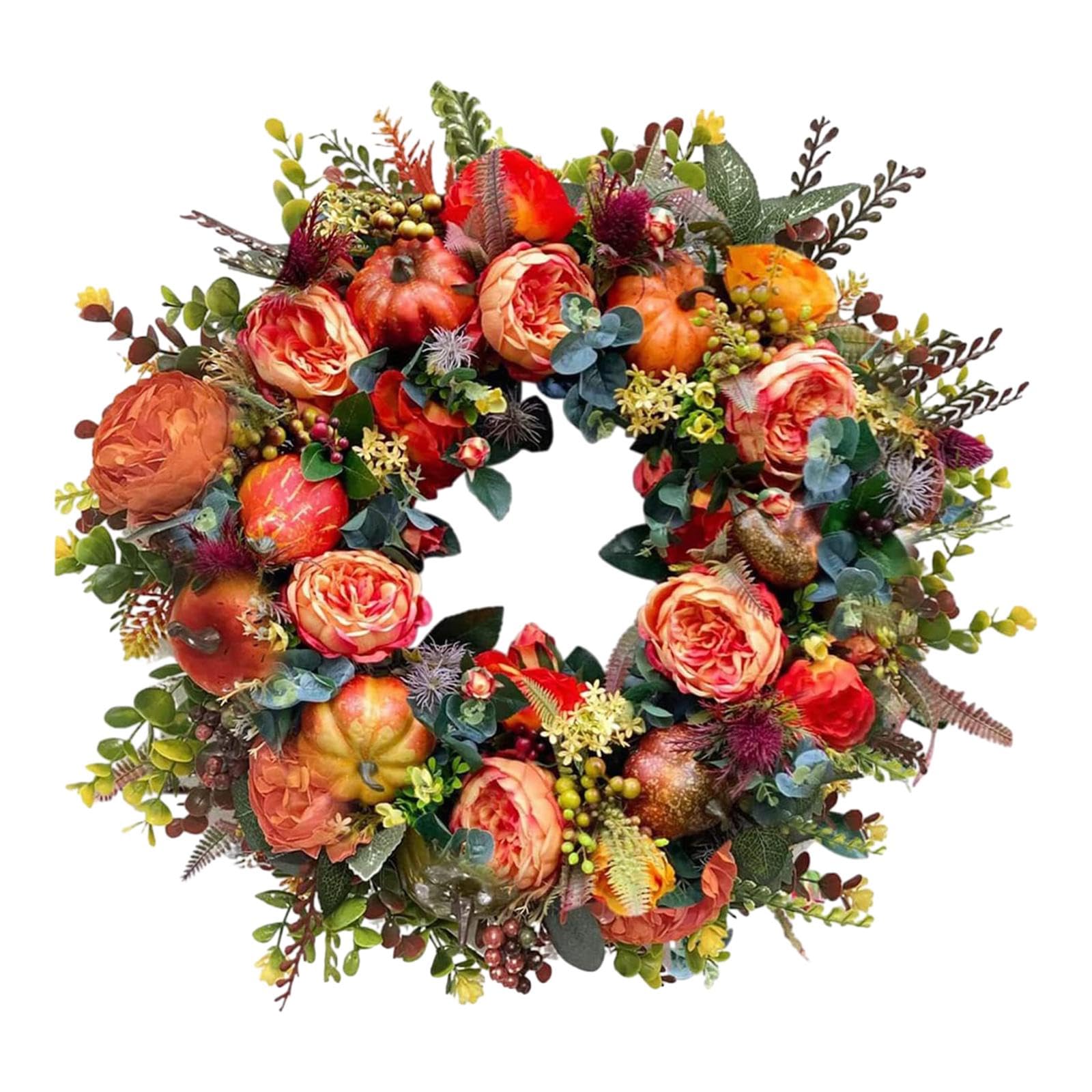 Couronne de Thanksgiving grand diamètre 45cm avec pivoine et baies