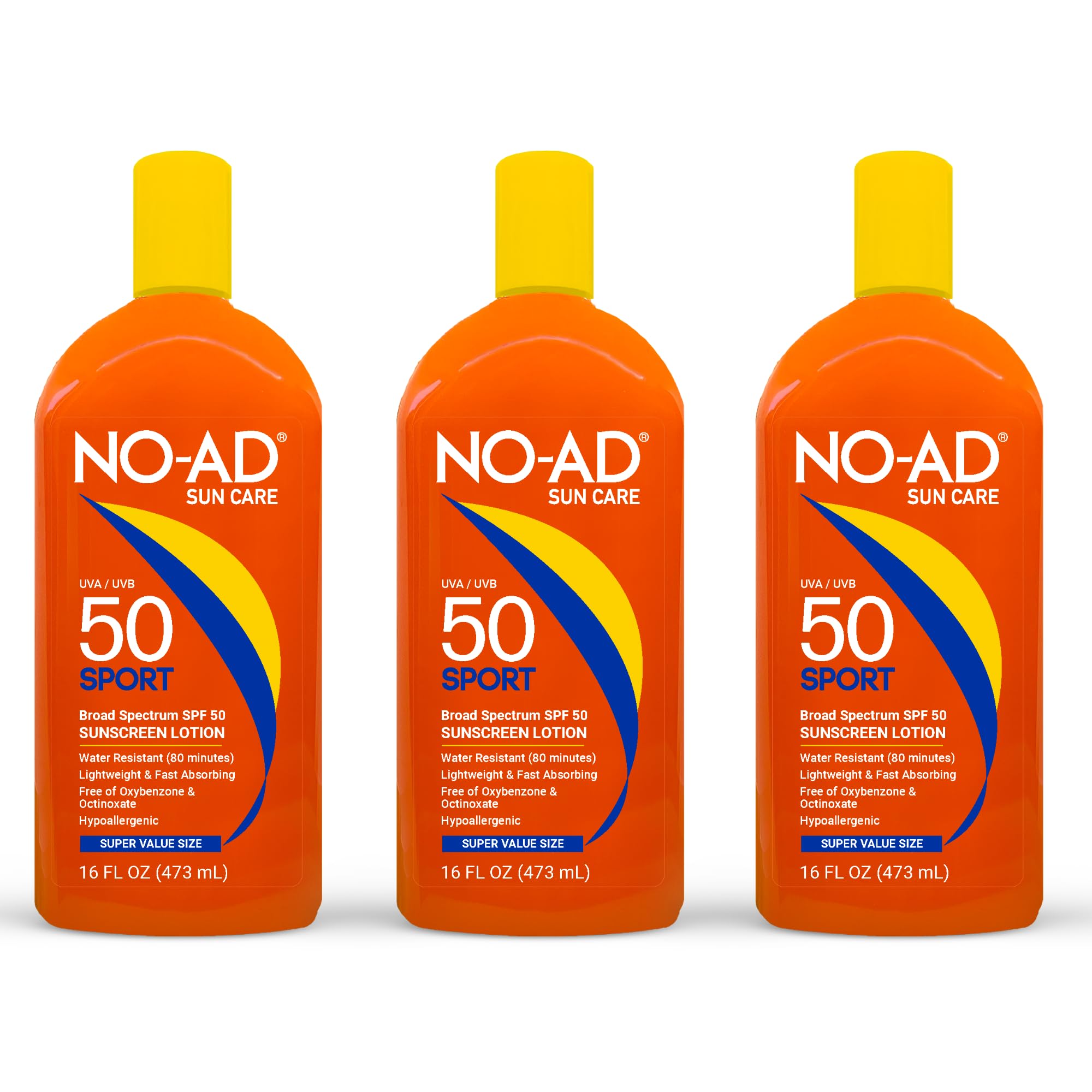 NO-AD Sport Sunscreen Lotion SPF 50, Broad Spectrum, 16 fl oz 3-Pack