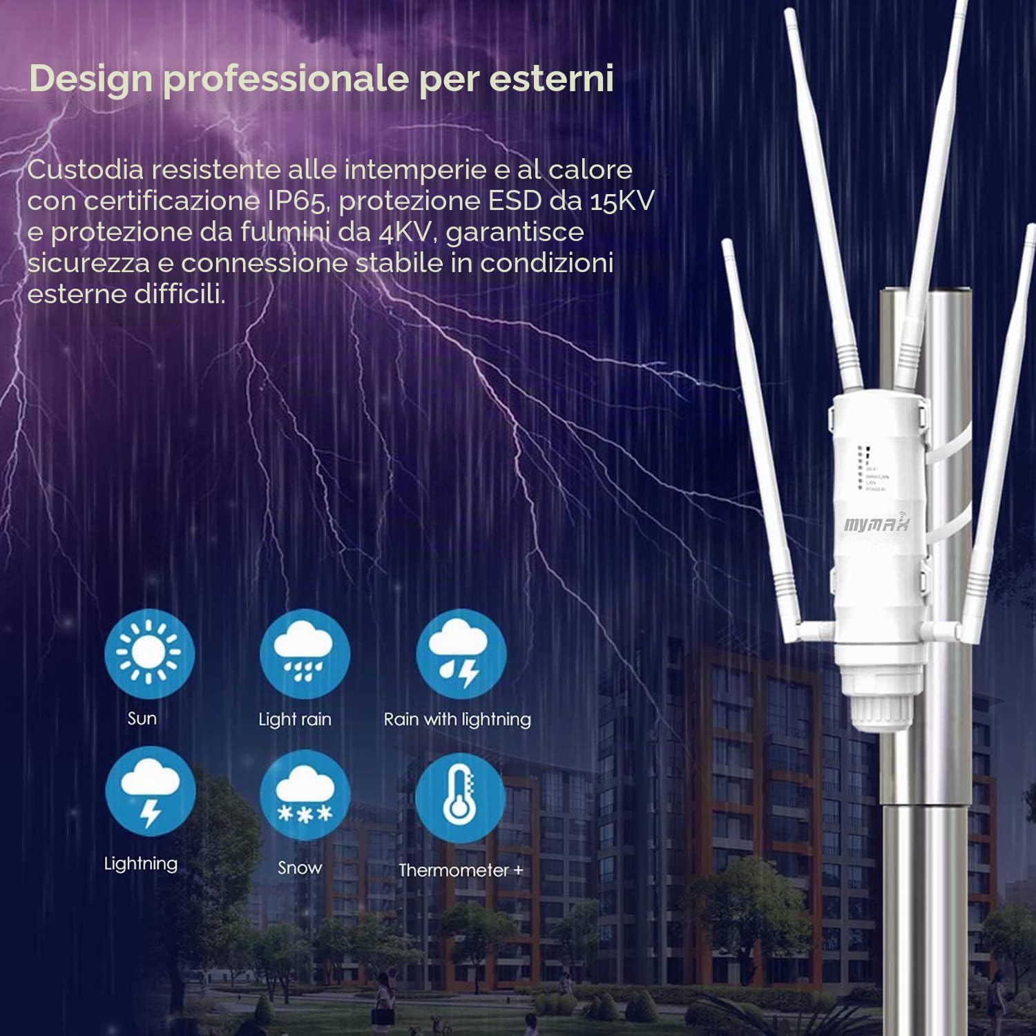 AC1200 Dual Band 2.4+5GHz 1200Mbit/s Ripetitore WiFi Esterno Potente/Extender Mesh WiFi Outdoor/Access Point (AP)/Antenna WiFi/Amplificatore Segnale WiFi(1xGigabit LAN, 4x7dBi, PoE Passivo, WN572HP3)