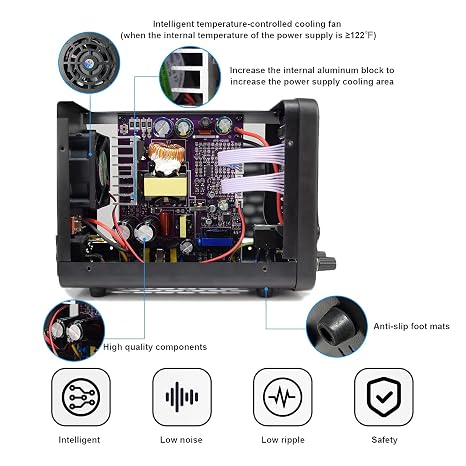 DC power supply (0-30V,0-5A) adjustable, switching power supplies, mini high precision 4-digit display with USB fast charging interface, variable lab bench power supply, output on/off/encoder knob