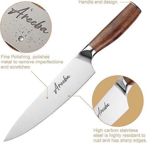 Miniatura 3 de Cuchillo de chef, cuchillo de cocina afilado de 8 pulgadas con mango de madera de Ebana, acero inoxidable de alto carbono, cuchillos de chef de
