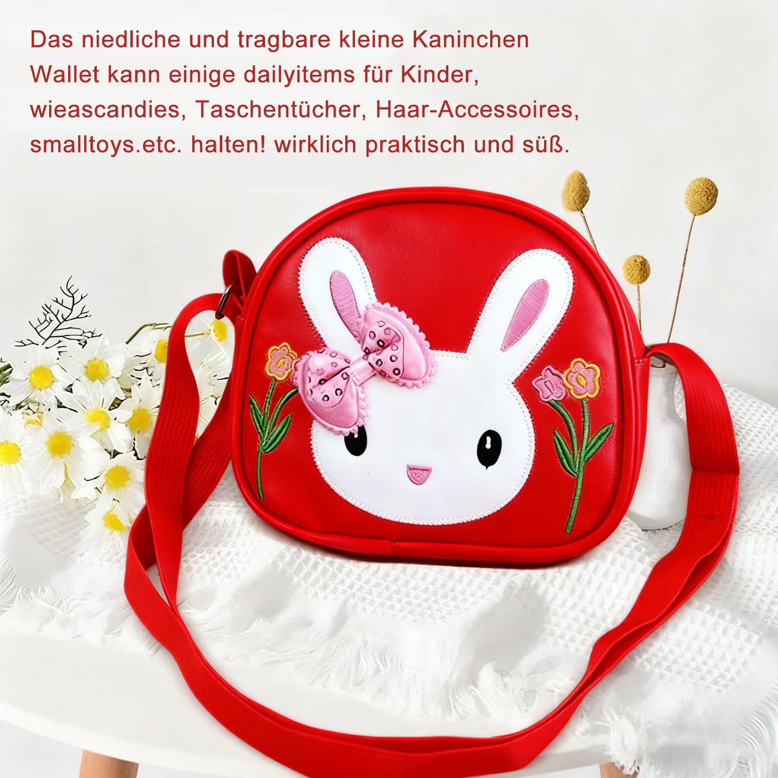 dogmoon Bolso de conejo para niña, bolso de mano para niña con 1 gafas y 14 pinzas para el pelo, monedero de conejo para niños, piel sintética, mini bolso de mano para niños