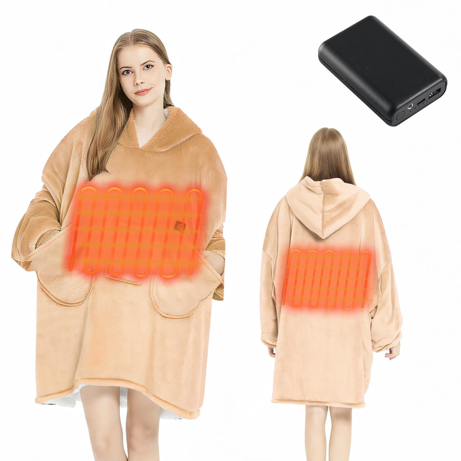 Photo 1 of [NO BATTERY] Homemate Heated Wearable Blanket Hoodie - with Battery Pack 7.4V - Oversized Electric Blanket Hoodie for Women Men - Warm Cordless Heated Shawl Portable Heated Robe (Grey)