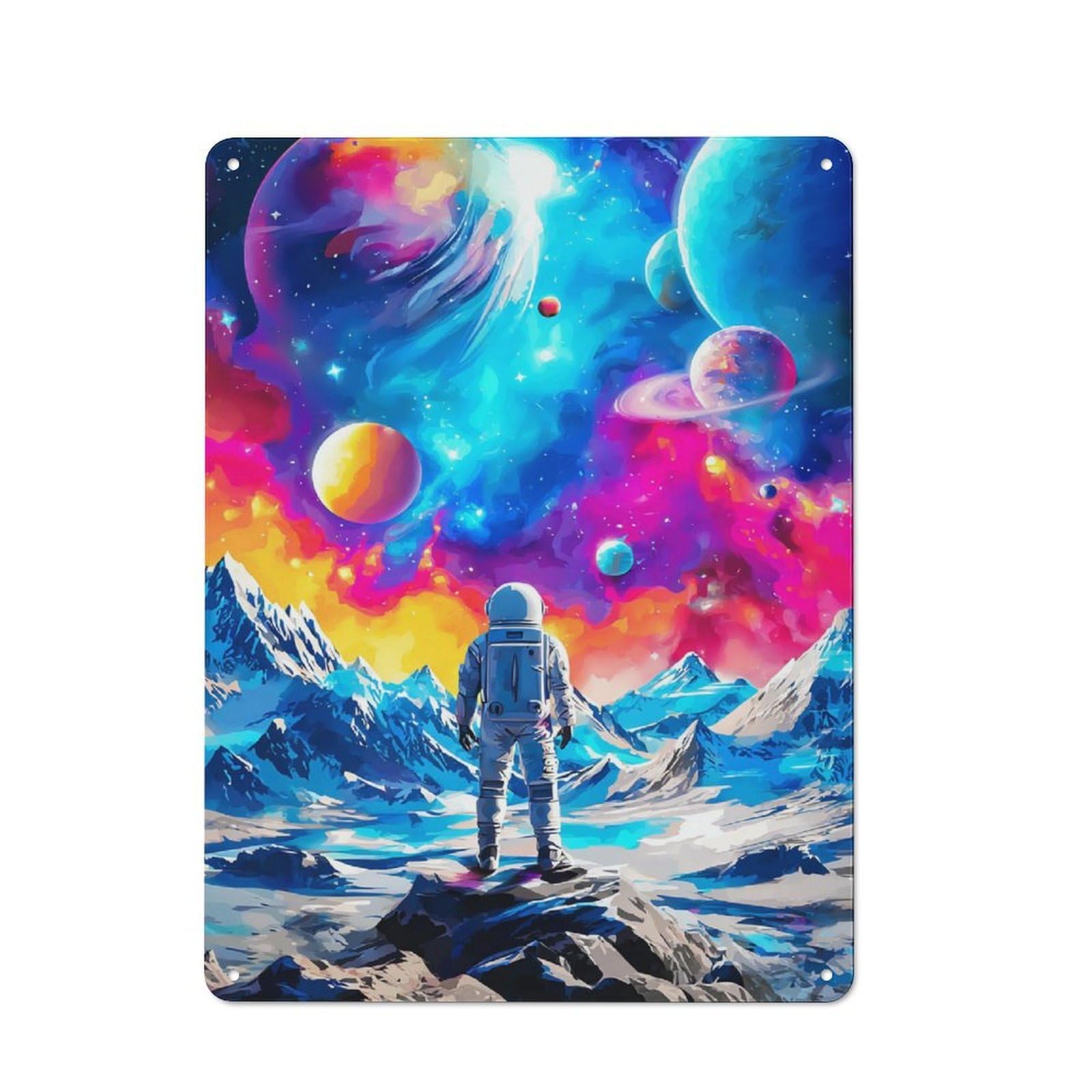 Junmoney Astronaut On Alien Planet -1 Rustic Metal Plaque 40X30cm For Hobby Room Or Studio, For Creative Interior Collectors