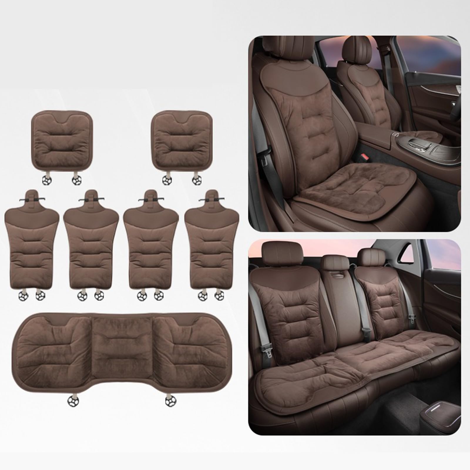 Plüsch Anti Rutsch Autositzauflage, Universal-Autositzbezug, Auto Fahrzeug Sitzschut, Plüsch, rutschfest, für Auto Stuhl (7-teiliges Set,Schwarz)