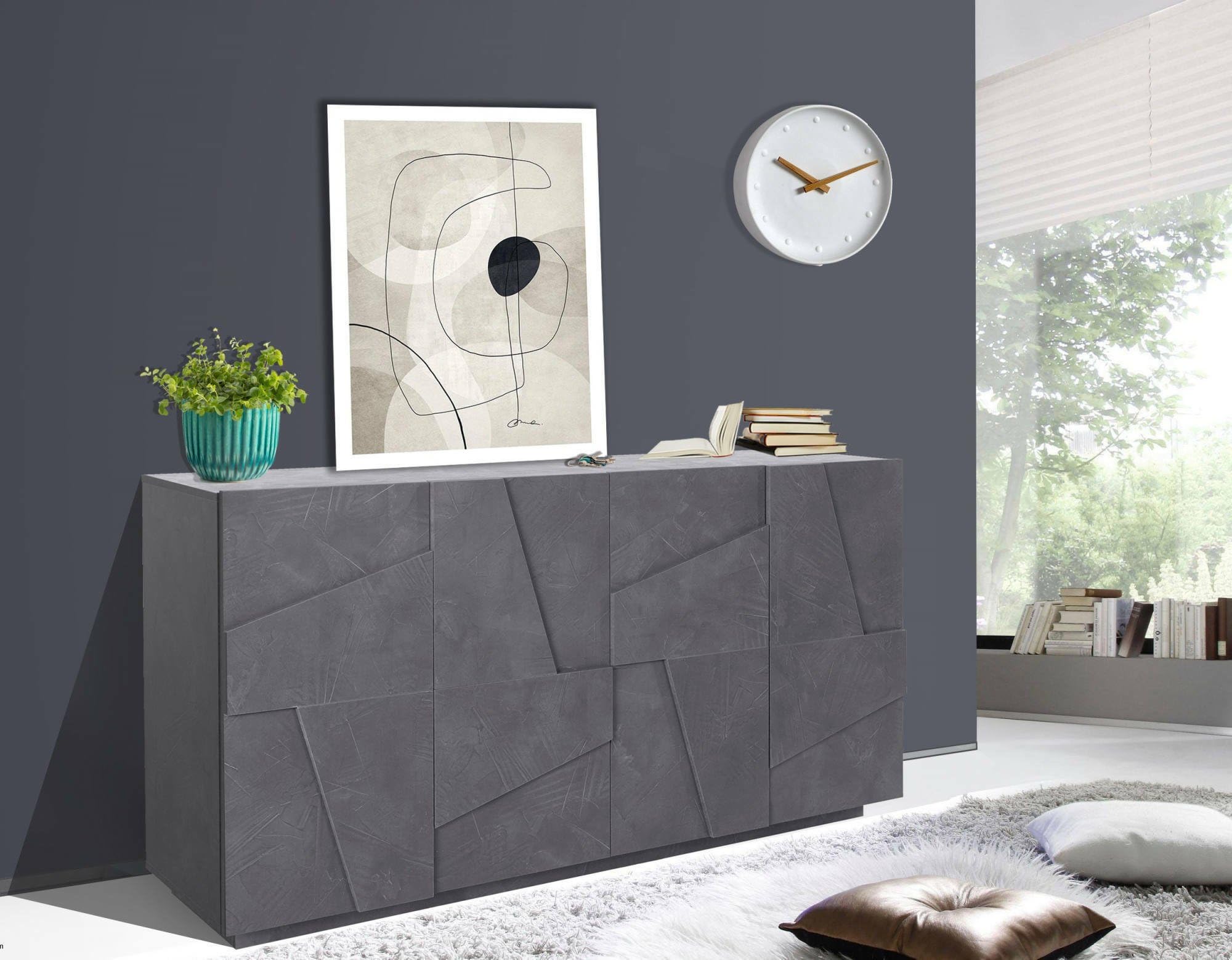 Dmora - Buffet Noel, Buffet de cuisine 4 portes, Buffet de salon, 100% Made in Italy, 162x44h86 cm, Ardoise