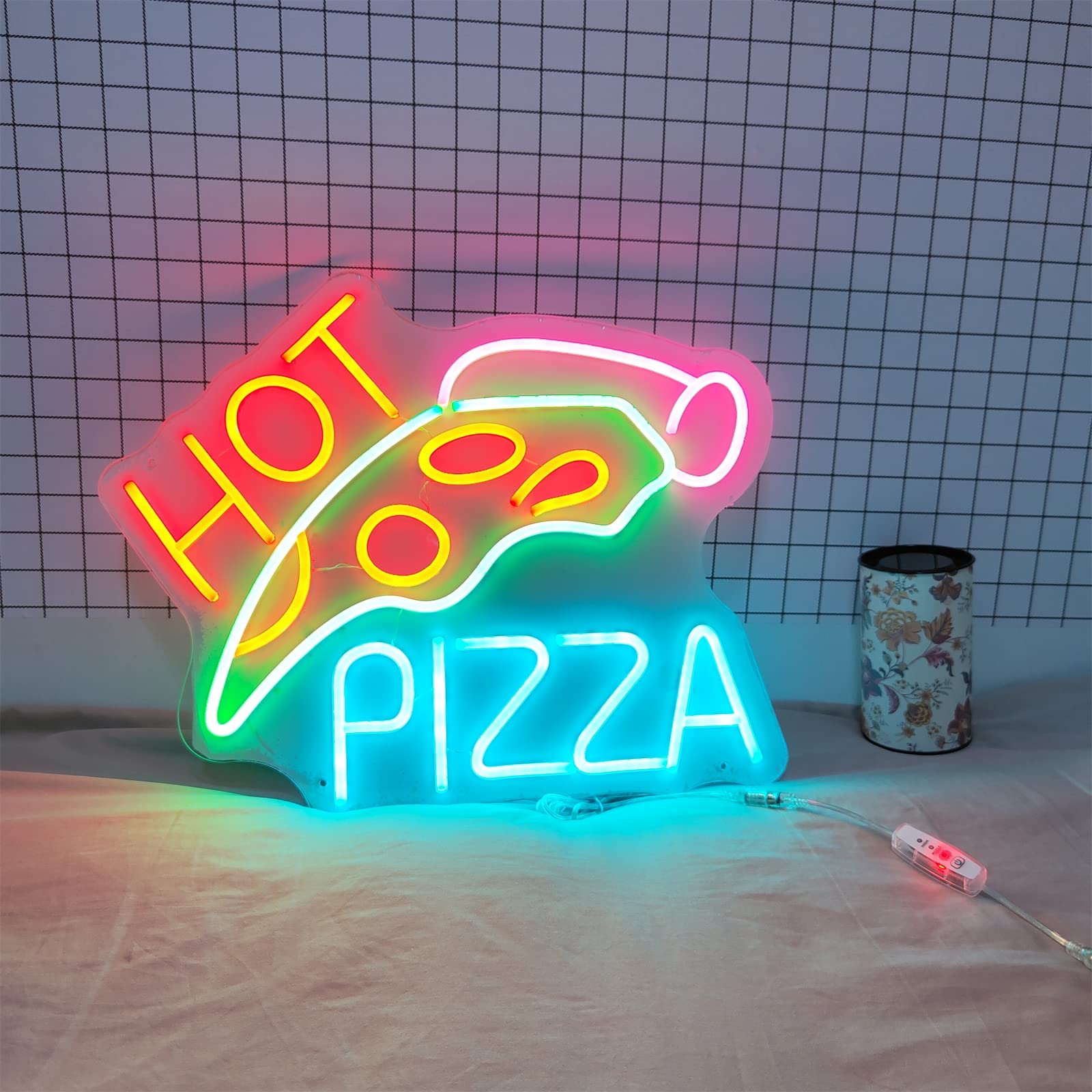 YSOLDA Letrero de neón LED para Pizza, Luces de neón de Negocios con Enchufe Personalizado con atenuador Remoto, para cafetería Restaurante de Comida rápida decoración Regulable Colgante,60x49cm