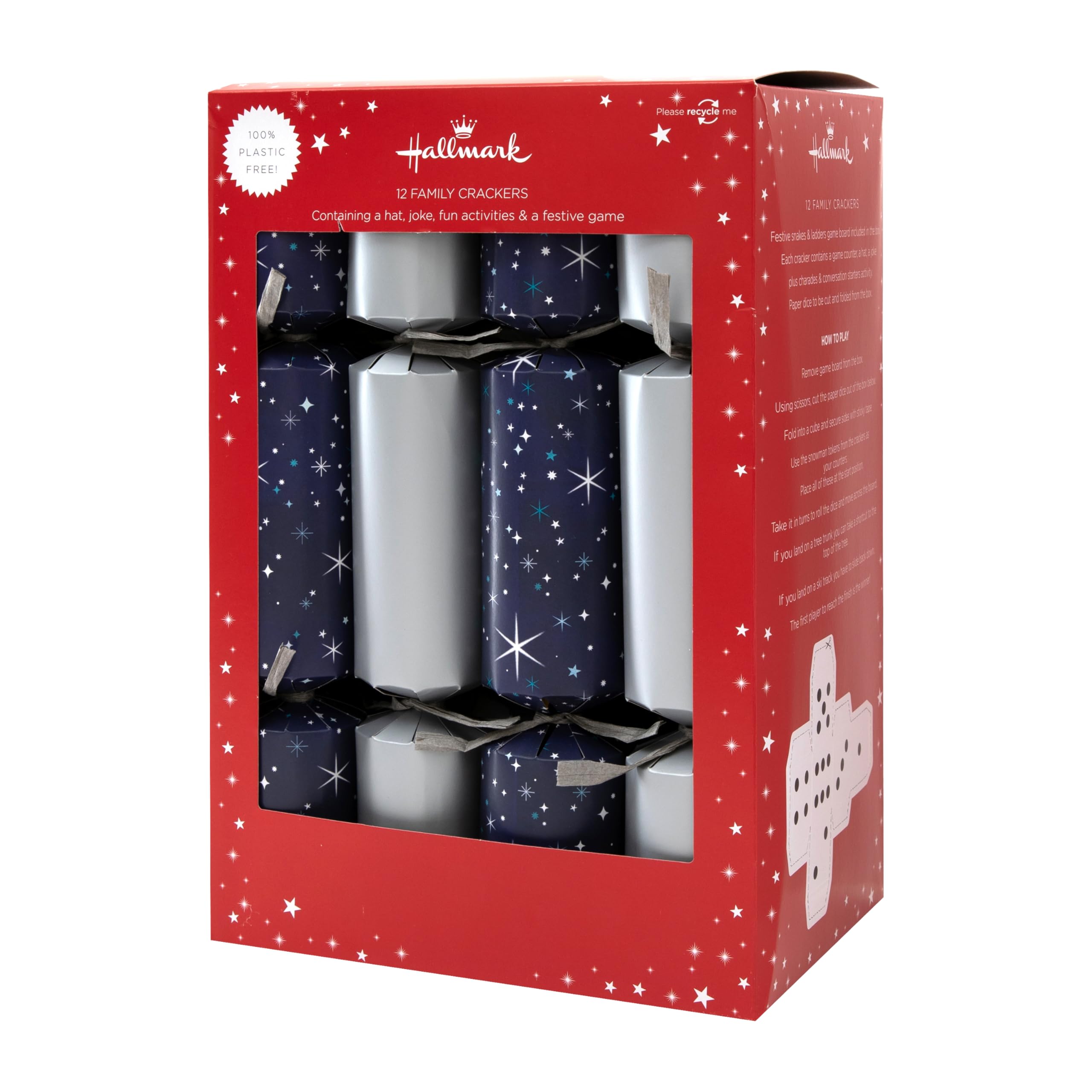 Hallmark Christmas Crackers, 2 Silver & Blue Starry Sky Designs, Pack of 12 in 2 Designs, Snakes & Ladders, Silver & Blue - Image 4