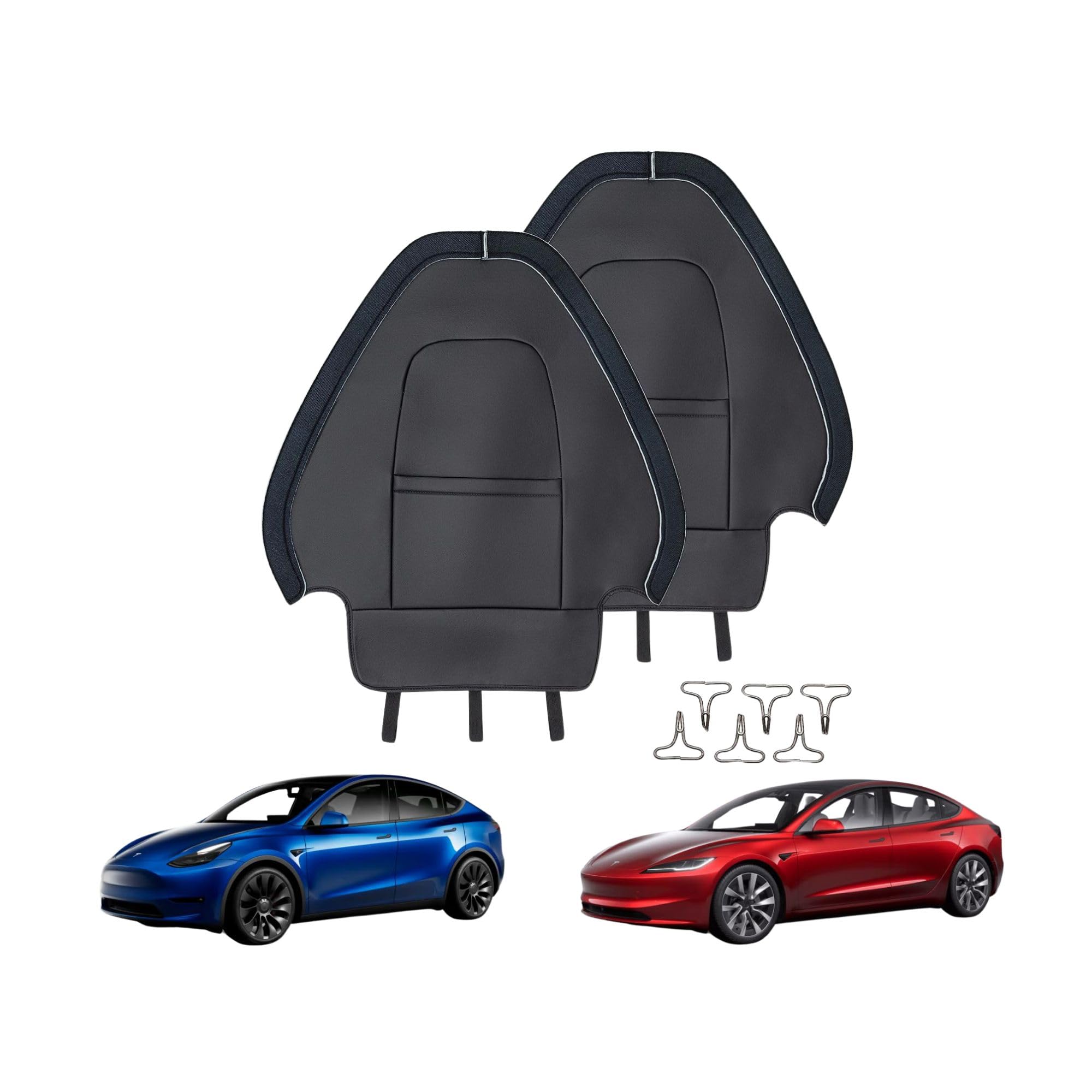 Générique Lot de 2 Housses en Cuir de Protection Dossier de siège Avant Compatible Tesla Model Y et 3 (Noir)