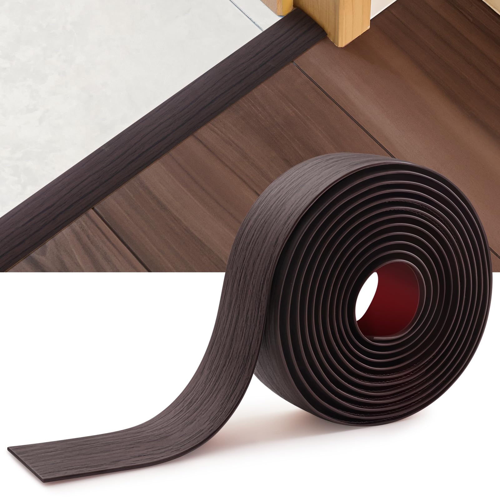 INMOZATA 10Ft Floor Transition Strip, Self Adhesive Vinyl Cover Floor Strip Laminate Flat Divider Flooring for Joining Floor Gaps, Carpet, Threshold Cover, Doorway Transitions Strip(Walnut)