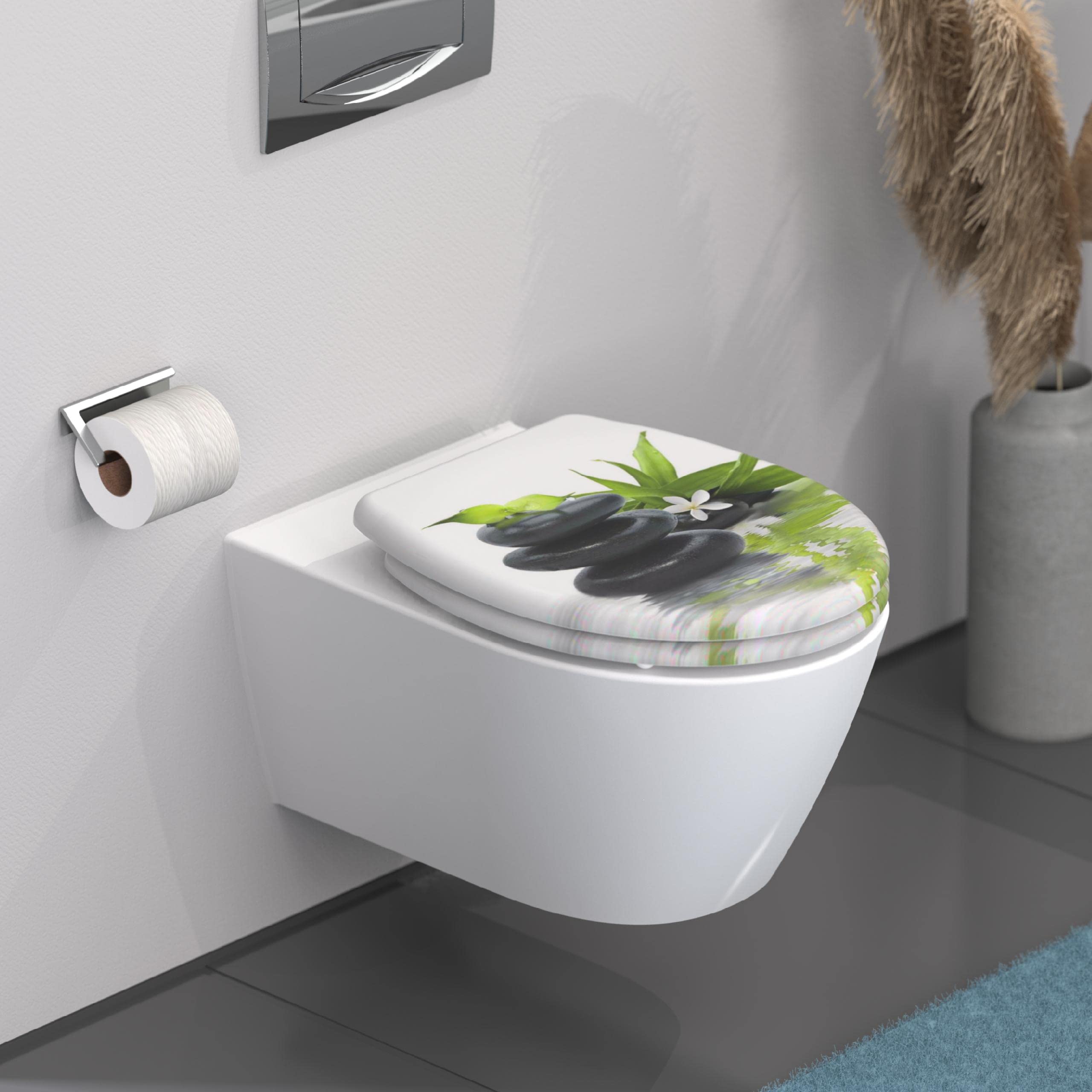 SCHÜTTE Sedile WC Duroplast JASMIN, sedile WC con abbassamento automatico e chiusura rapida per una facile pulizia, carico massimo sugli occhialini 150 kg, motivo pietre 82367