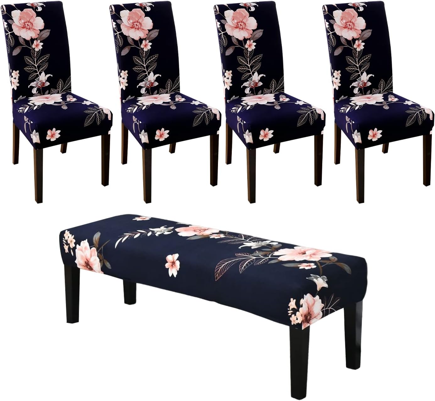 NILUOH Dining Room Chair Covers Set of 4 & Bench Covers Stretch Dining