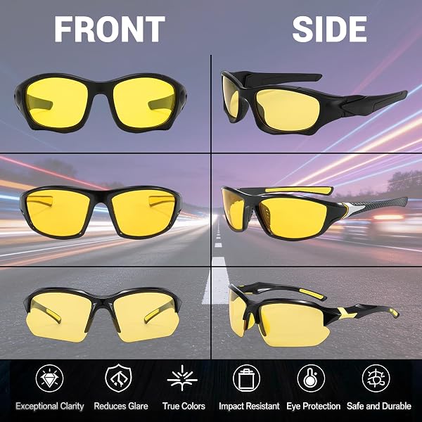 3Pack Polarised Night Driving Glasses Anti Glare, 2026 New Night Vision UV400 Protection Sports Sunglasses for Men Women, Yellow Glasses Set for Cycling Running Driving Fishing - 2
