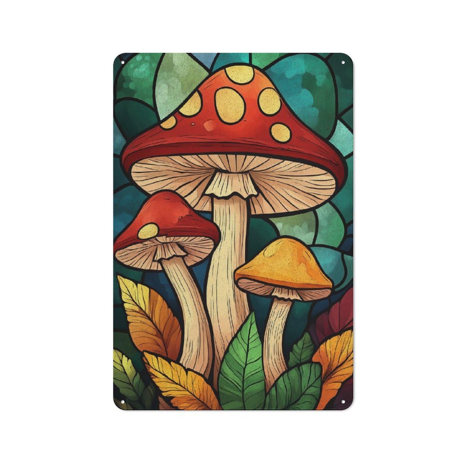 Junmoney Style-6 Retro Metal Wall Sign 30X20cm With Mushrooms In Forest For Home Bar Wall, A Decorative Gift For A Newly Furnished Home Bar