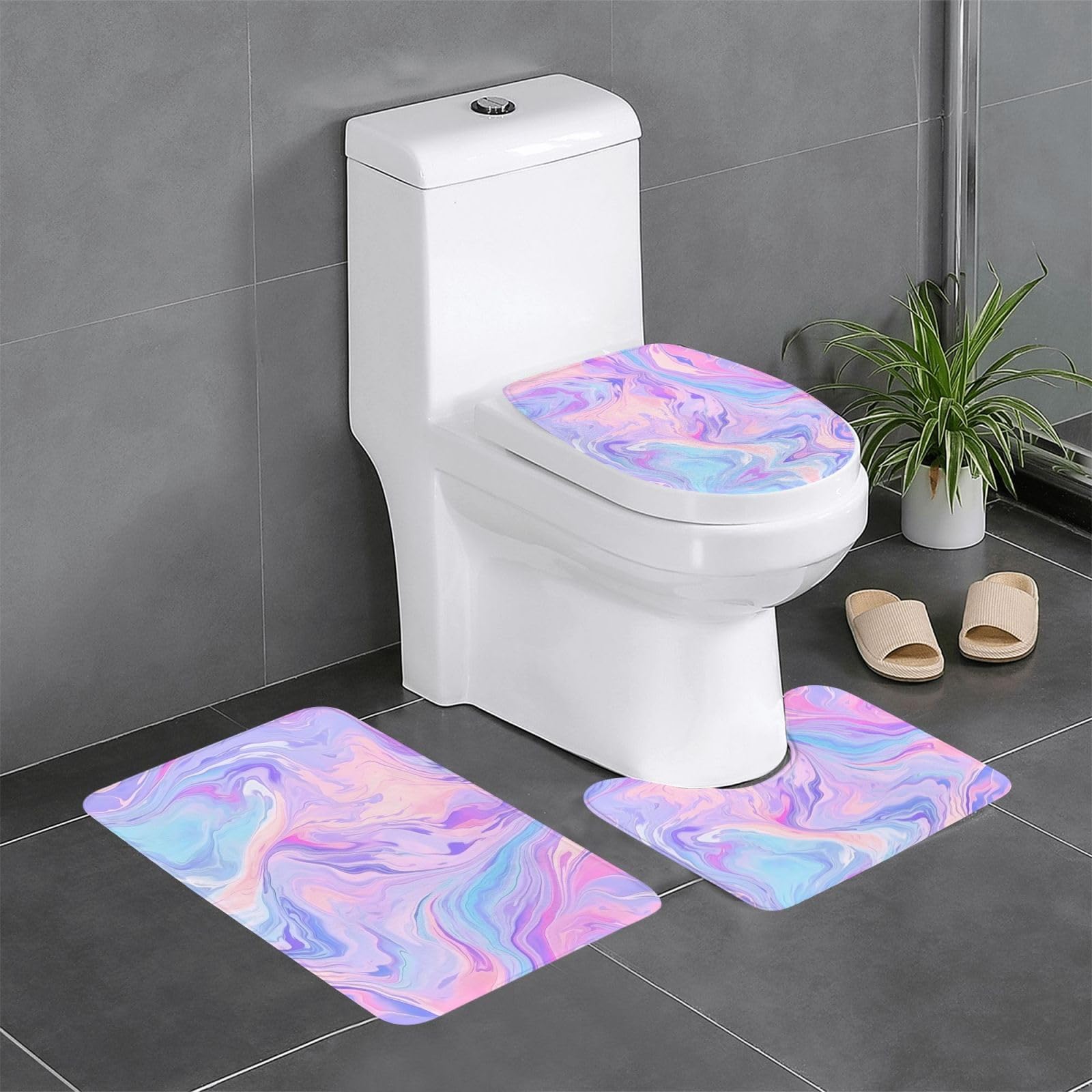 Tapis de salle de bain lot de 3 rose marbré tapis de toilette antidérapant 61x40