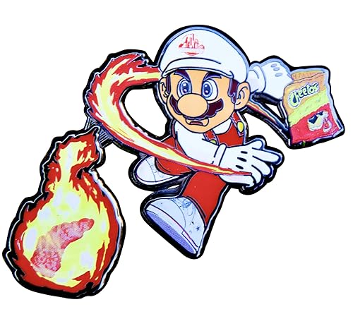 Mario Hot Chips Throw Enamel Pin - 2 Inch Zinc Alloy Lapel Pin - Video Games Pins, Funny Pin